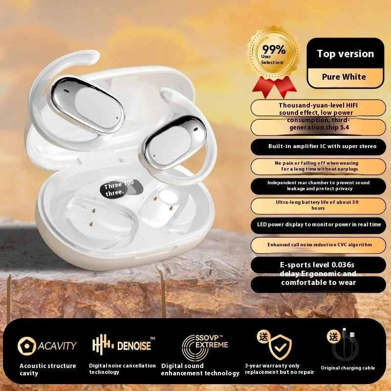 Bone conduction Bluetooth headset in Black with silicone titanium wire, 180° rotatable ear-mounted design