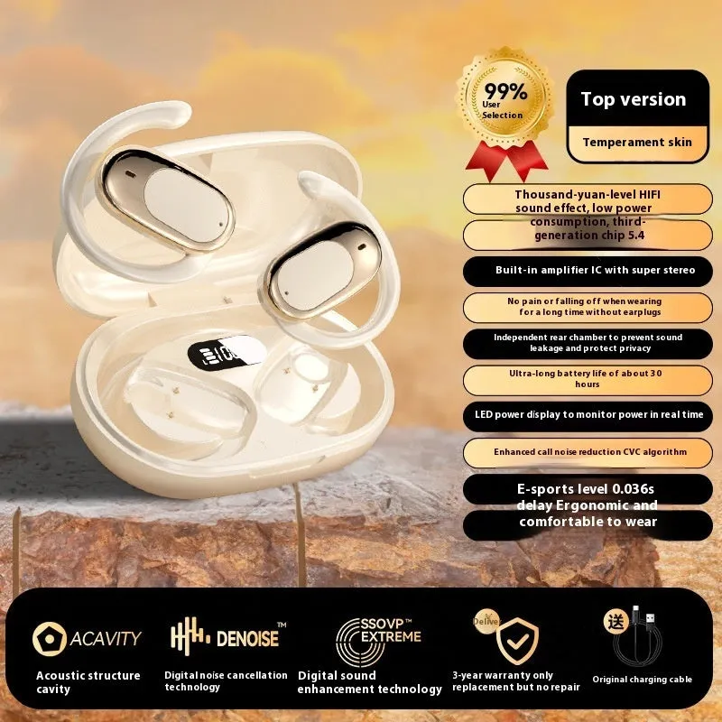 Bone conduction Bluetooth headset in Black with silicone titanium wire, 180° rotatable ear-mounted design