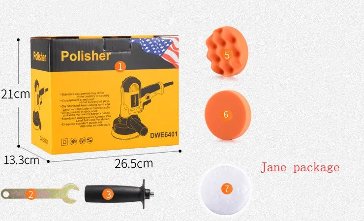 Yellow automotive polishing machine with 125mm disc, 700W motor, for car, metal, wood, tile, and leather surfaces