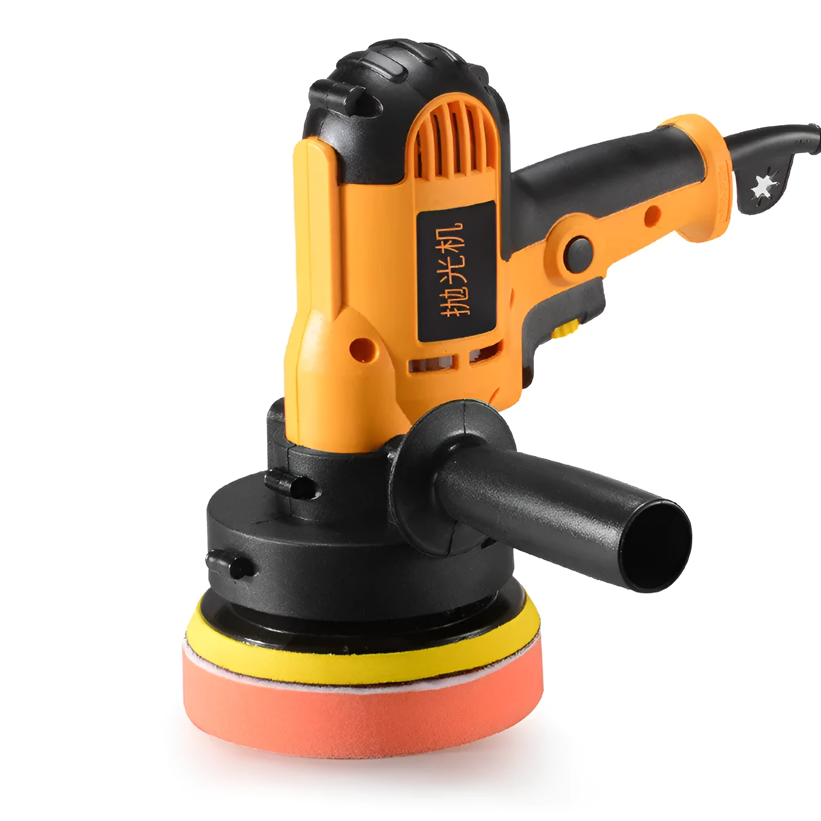Yellow automotive polishing machine with 125mm disc, 700W motor, for car, metal, wood, tile, and leather surfaces