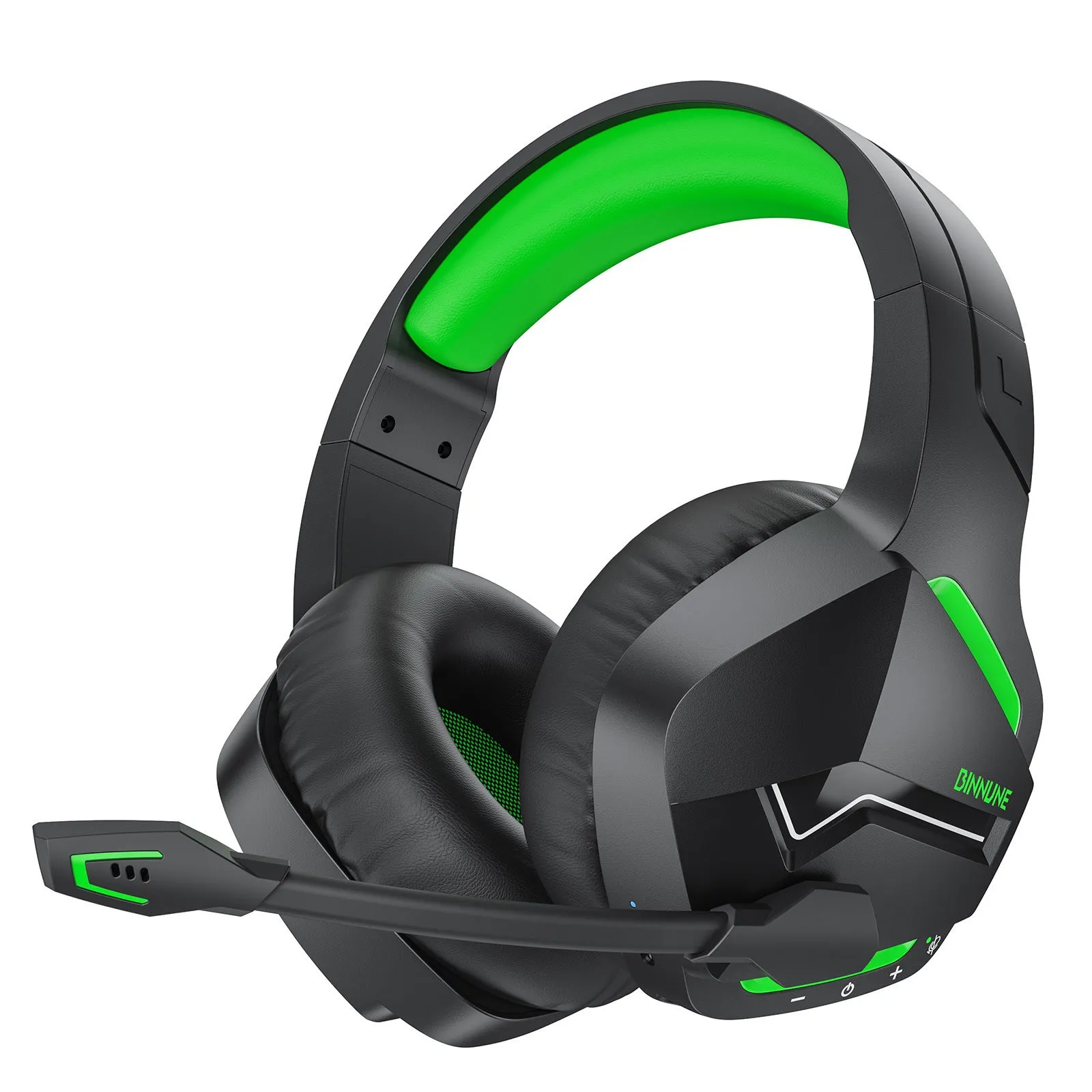 Wireless gaming headset with blue and black colour scheme, over-ear design, and built-in microphone