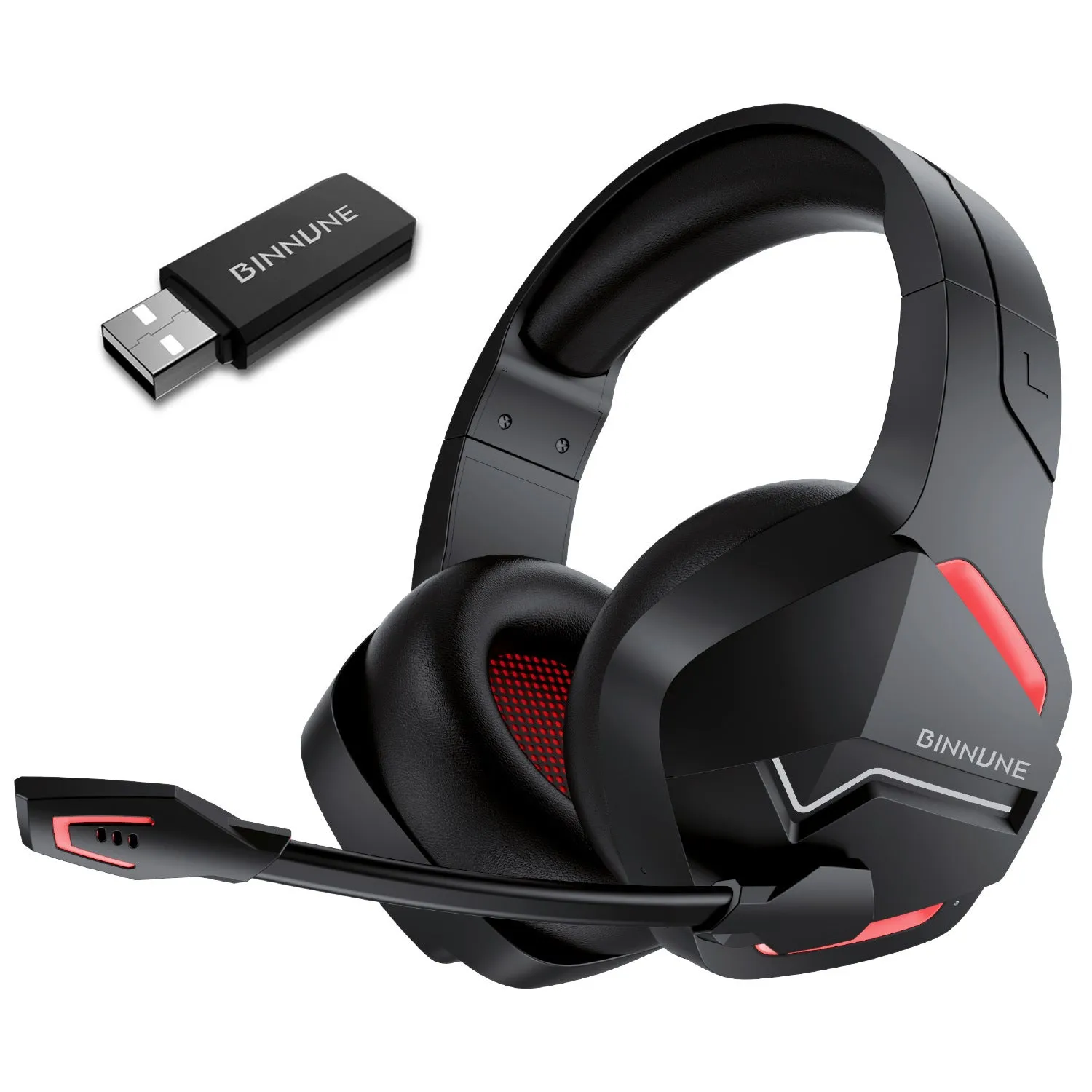 Wireless gaming headset with blue and black colour scheme, over-ear design, and built-in microphone
