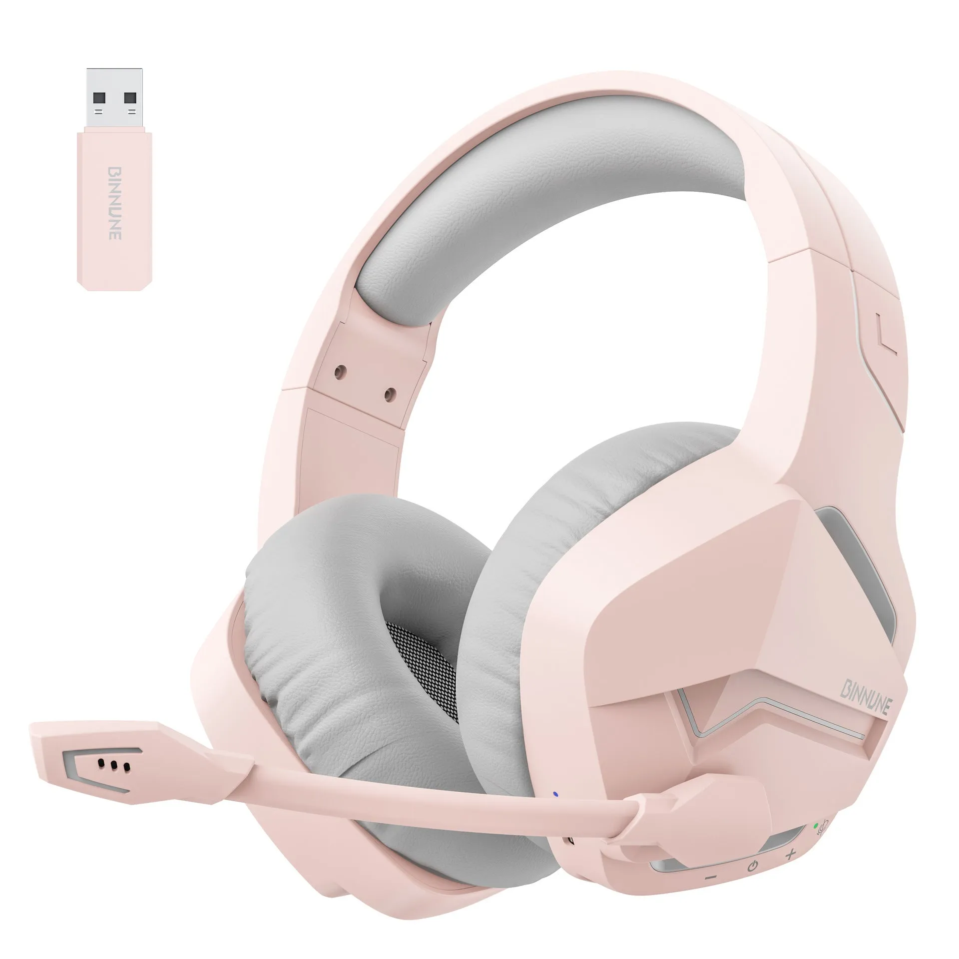 Wireless gaming headset with blue and black colour scheme, over-ear design, and built-in microphone