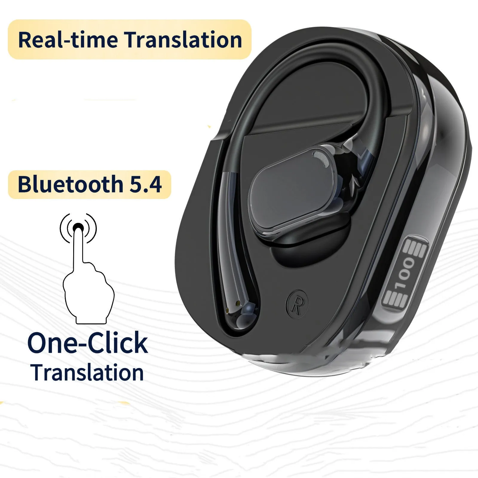 Wireless Bluetooth translation headphones open ear-mounted in OWS Black with touch controls