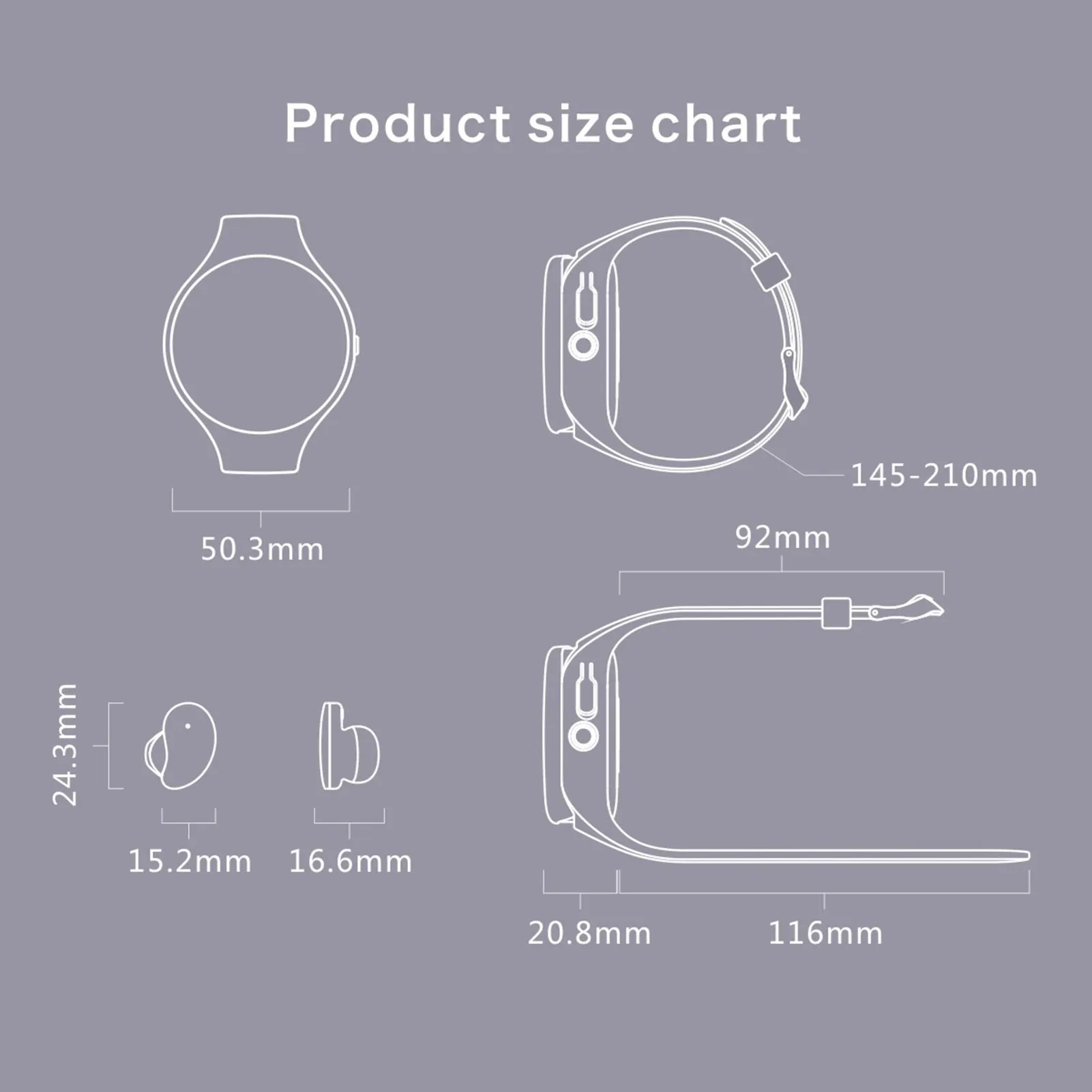 Black smart fitness bracelet with detachable TWS Bluetooth earbuds on a wrist, showing colour screen.