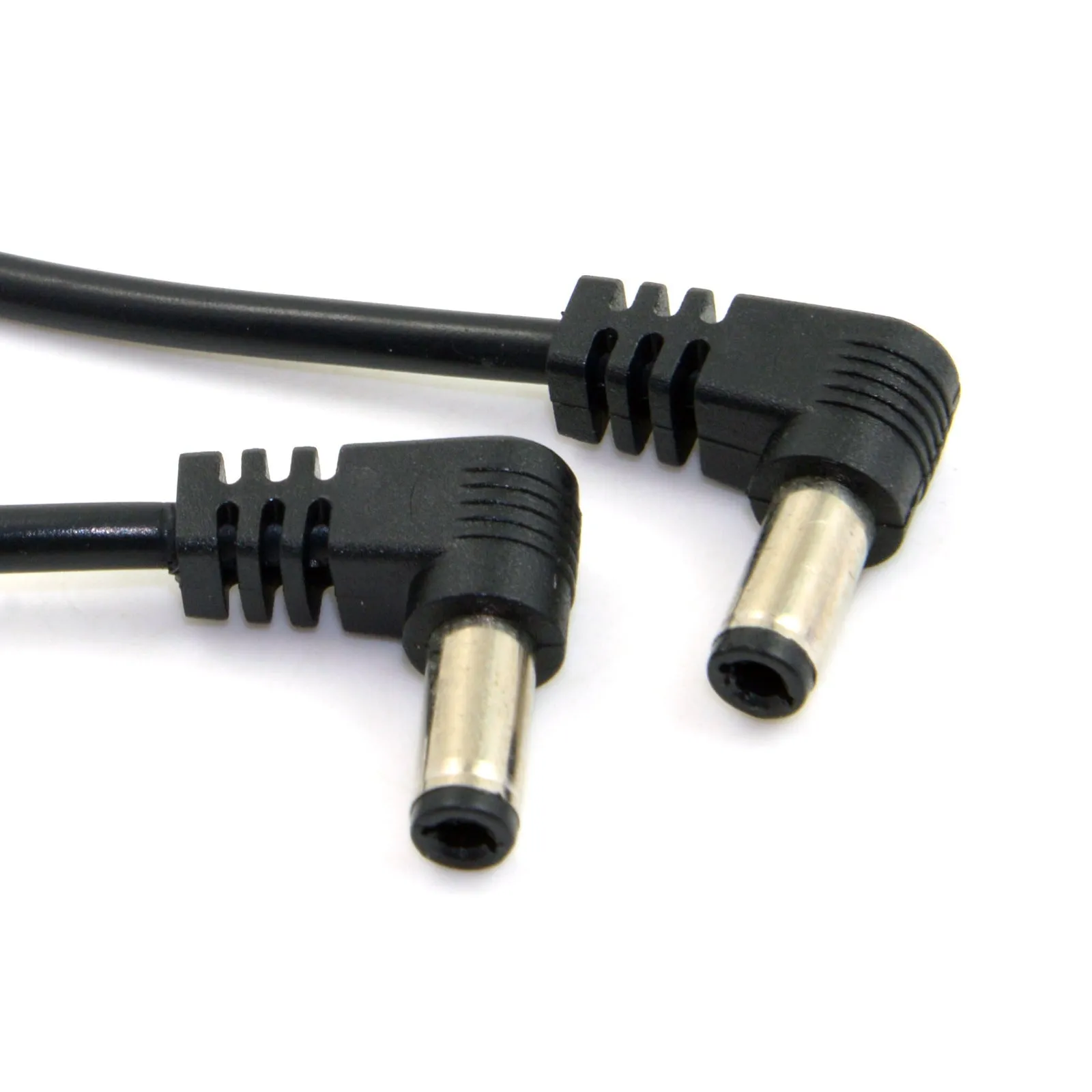 Black 90-degree double bend DC power extension cable 60cm length with tuning fork connectors
