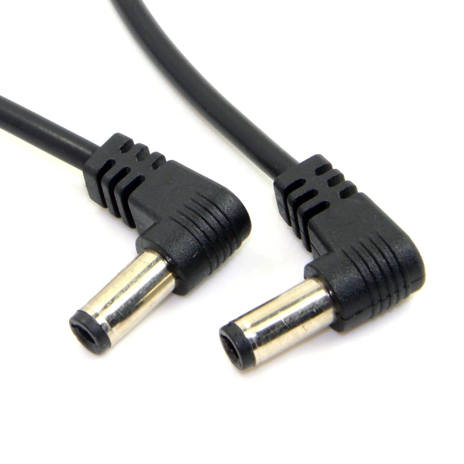 Black 90-degree double bend DC power extension cable 60cm length with tuning fork connectors