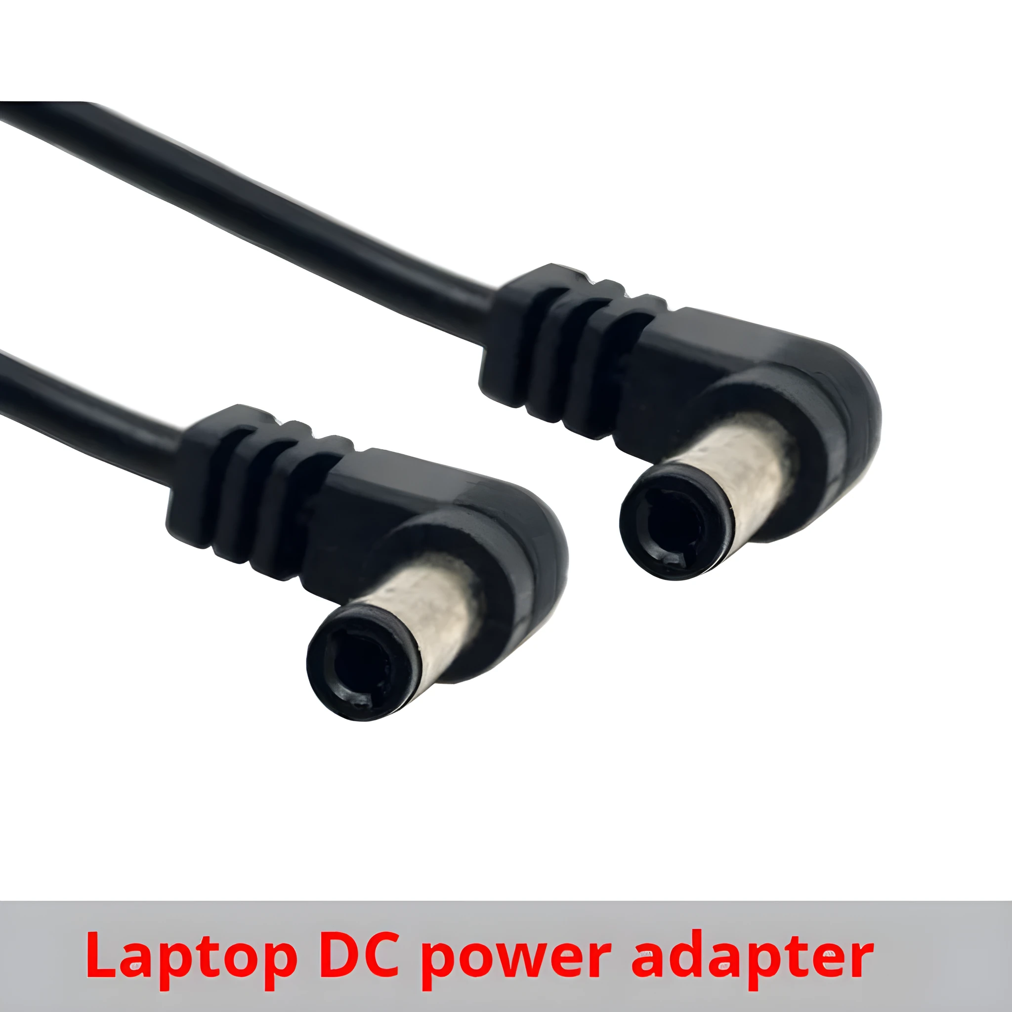 Black 90-degree double bend DC power extension cable 60cm length with tuning fork connectors