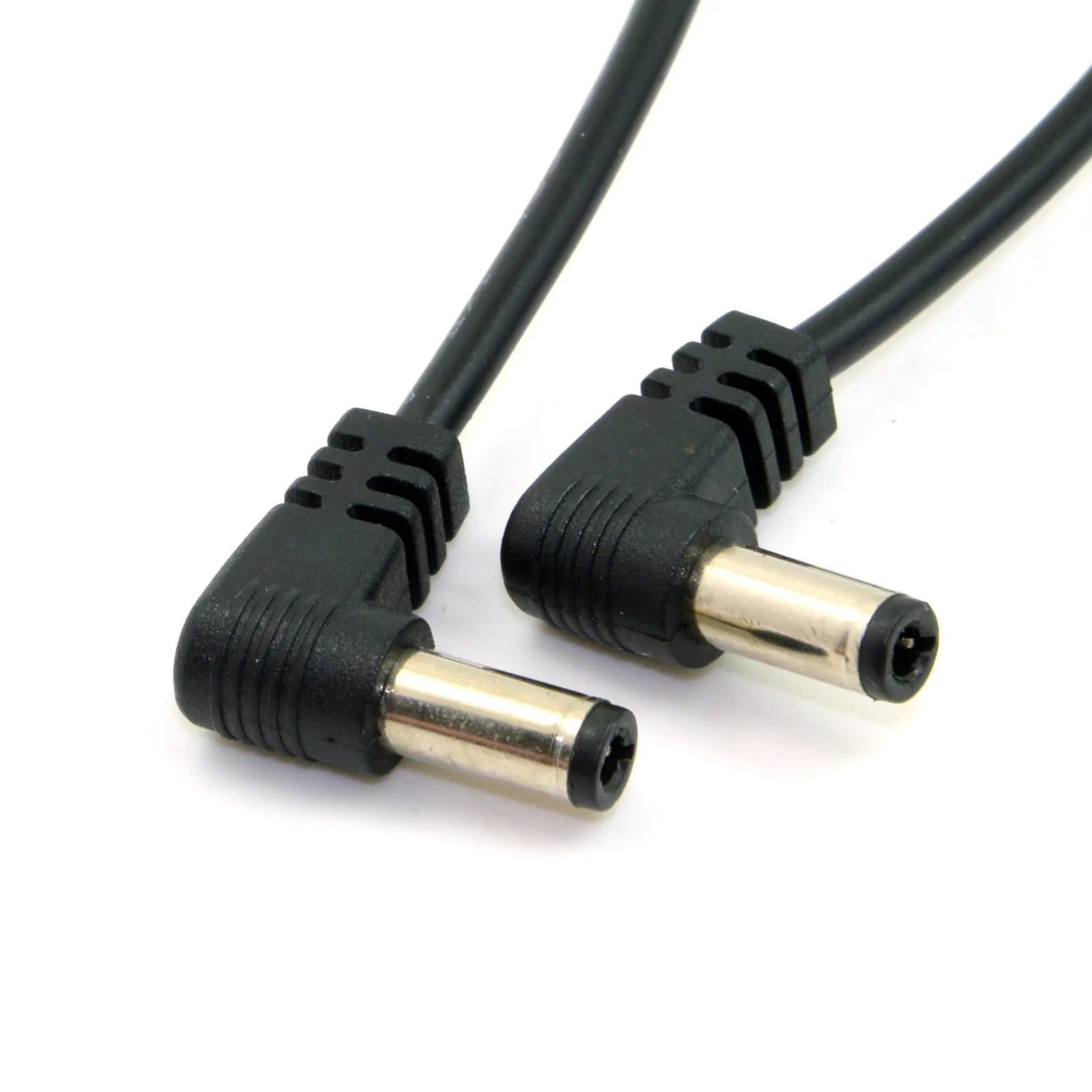 Black 90-degree double bend DC power extension cable 60cm length with tuning fork connectors