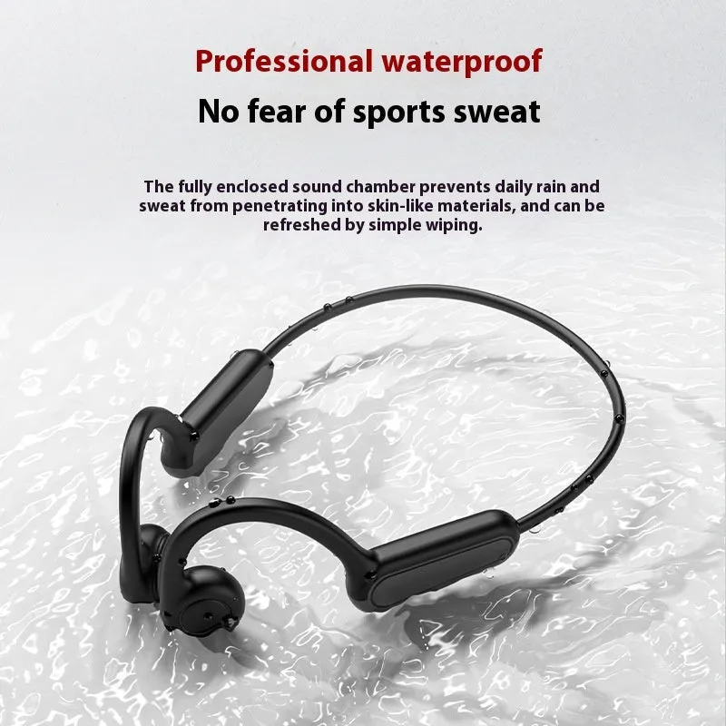 B8 bone conduction wireless Bluetooth headset in black, side view, non in-ear head-mounted design, PC ABS material