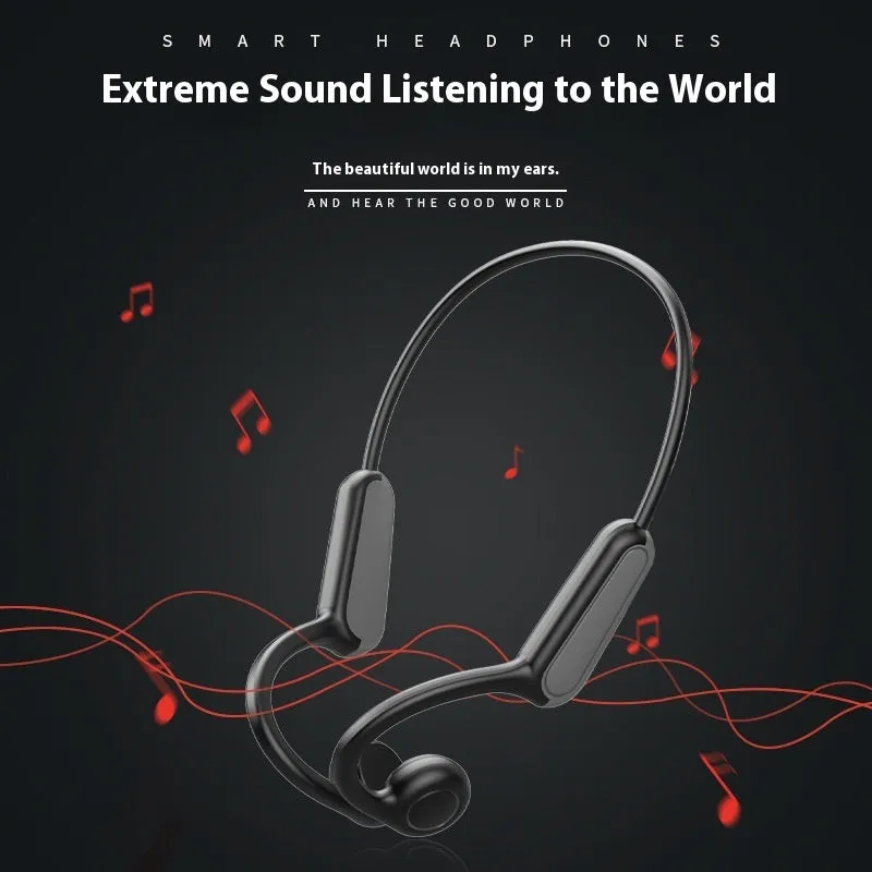 B8 bone conduction wireless Bluetooth headset in black, side view, non in-ear head-mounted design, PC ABS material