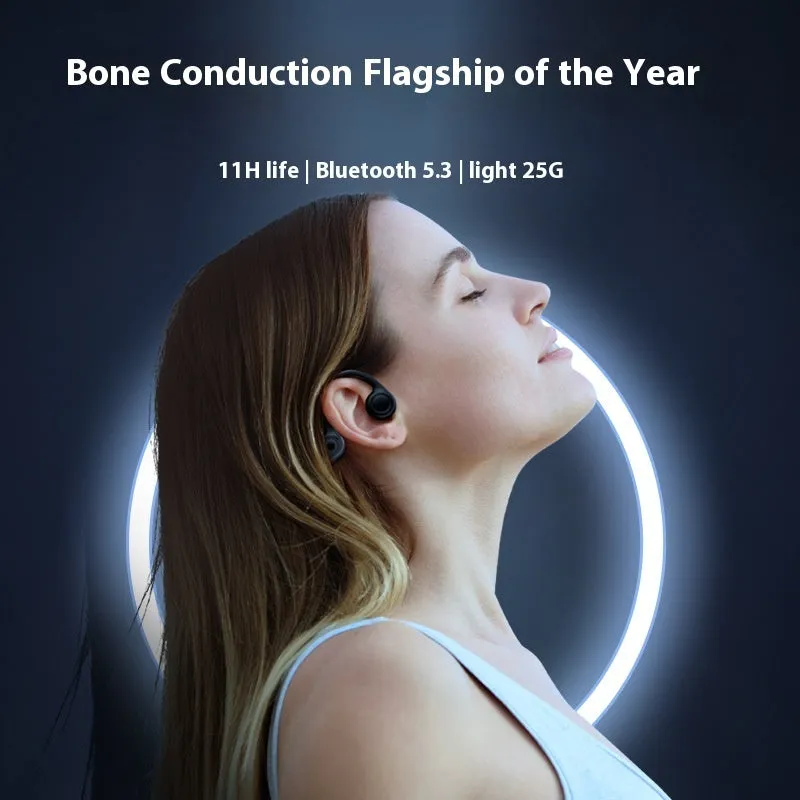 B8 bone conduction wireless Bluetooth headset in black, side view, non in-ear head-mounted design, PC ABS material