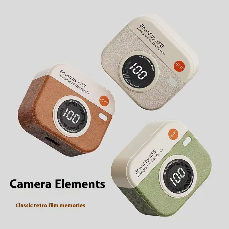 Retro Camera Q86 wireless Bluetooth headset in in-ear design, available in brown green and white colours