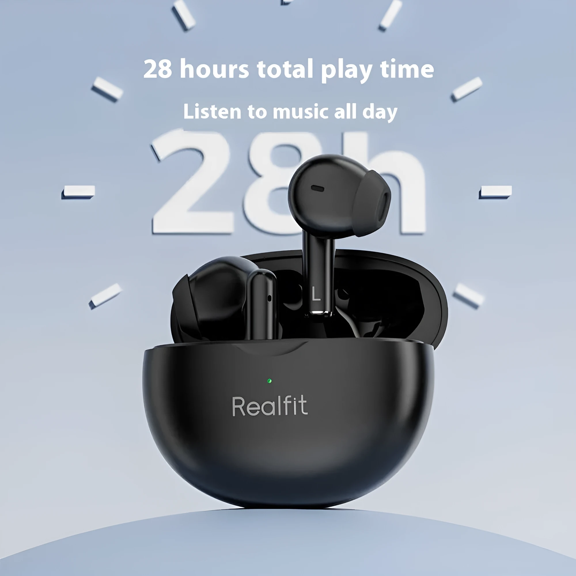True wireless Bluetooth headset with active noise reduction in multiple colours including black, blue, white, and titanium black