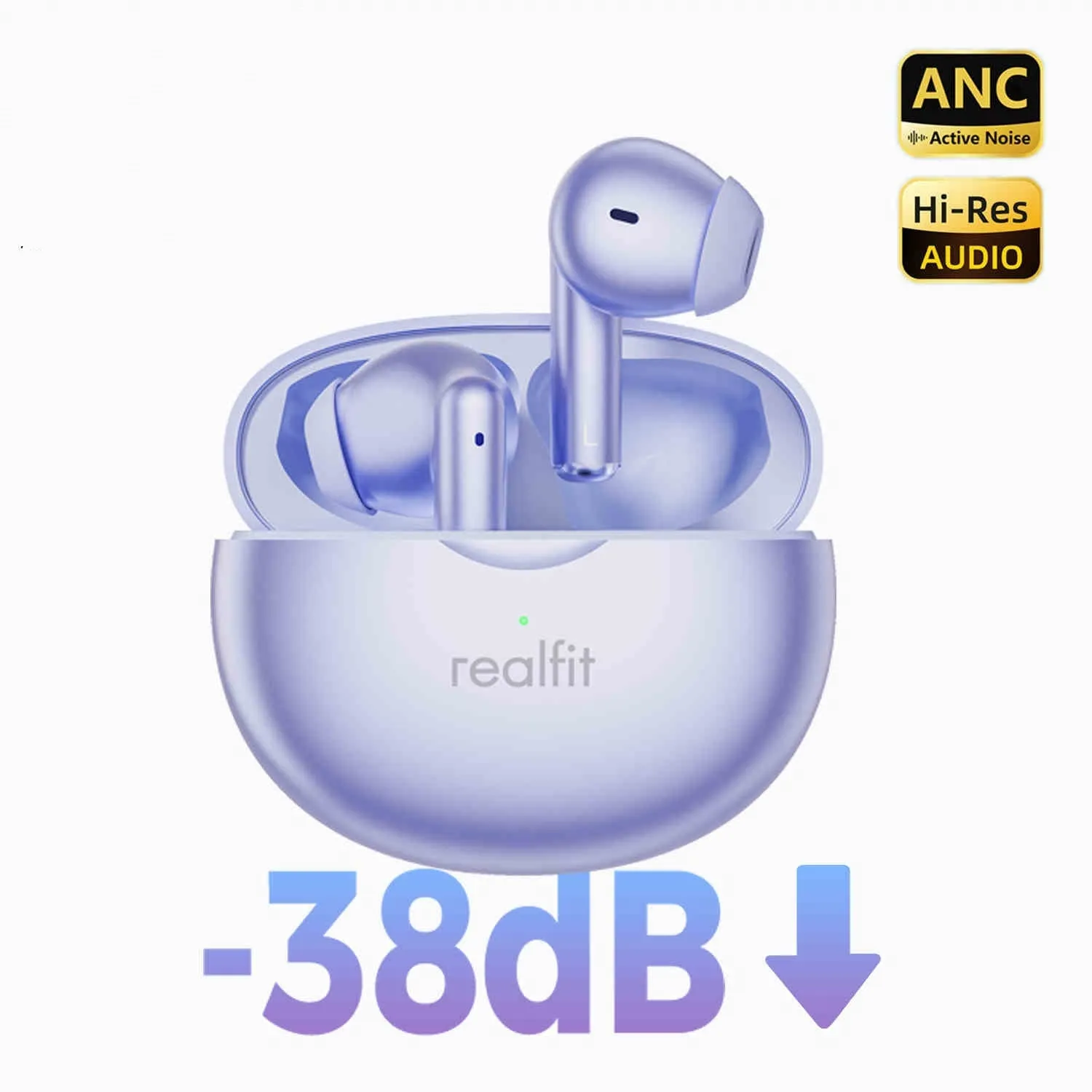 True wireless Bluetooth headset with active noise reduction in multiple colours including black, blue, white, and titanium black