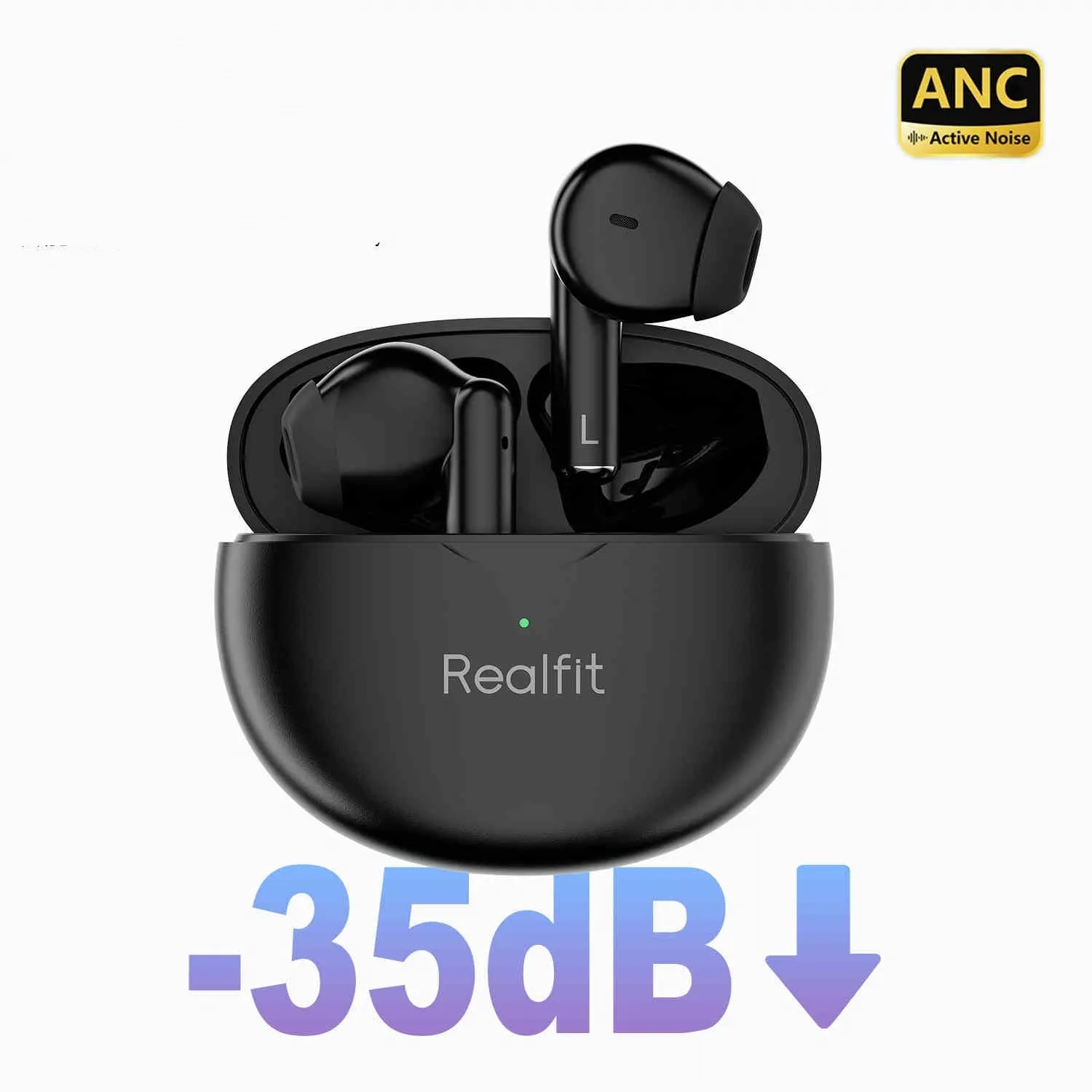 True wireless Bluetooth headset with active noise reduction in multiple colours including black, blue, white, and titanium black