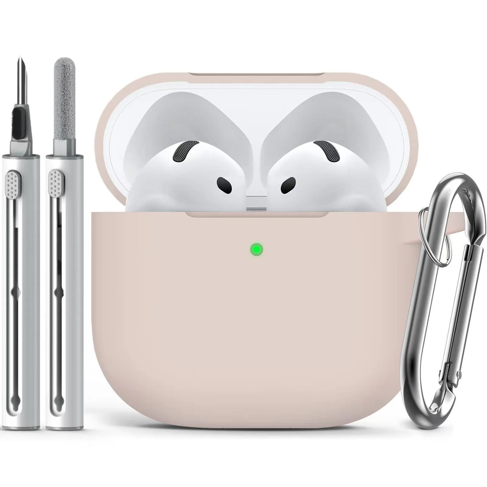 Set of silicone protective cover and cleaning pen for Airpods, embossed texture, black silicone case, white cleaning pen