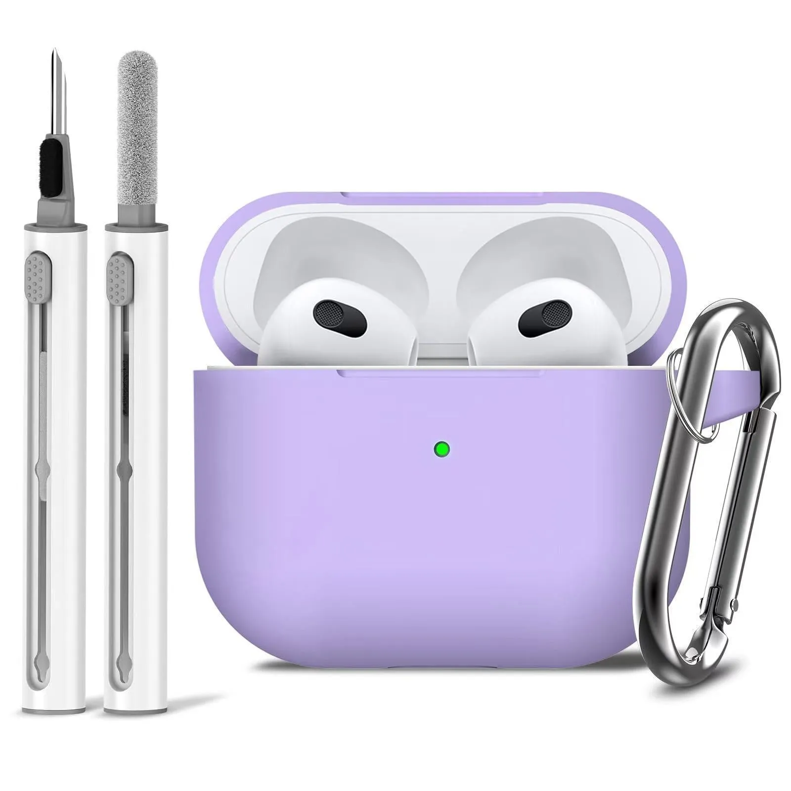 Set of silicone protective cover and cleaning pen for Airpods, embossed texture, black silicone case, white cleaning pen