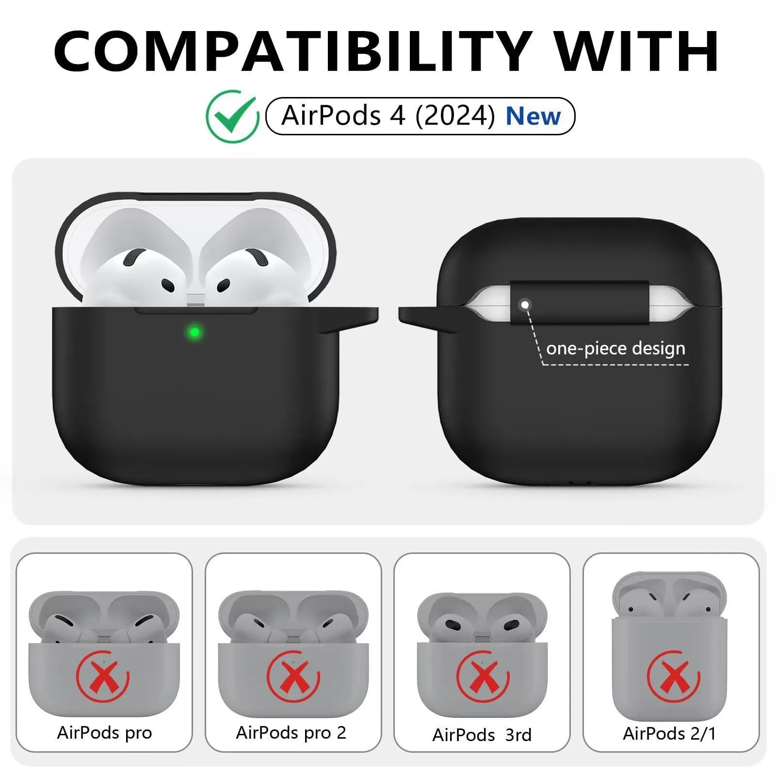 Set of silicone protective cover and cleaning pen for Airpods, embossed texture, black silicone case, white cleaning pen