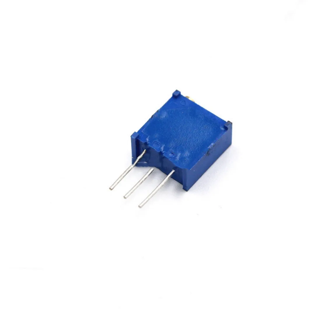 Blue multi turn precision potentiometer 20K 0.5W with glass glaze film on white background