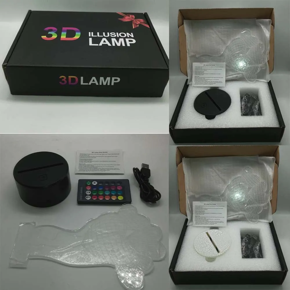 3D rose flower design night light showing colour-changing LEDs on acrylic panel with black ABS base.