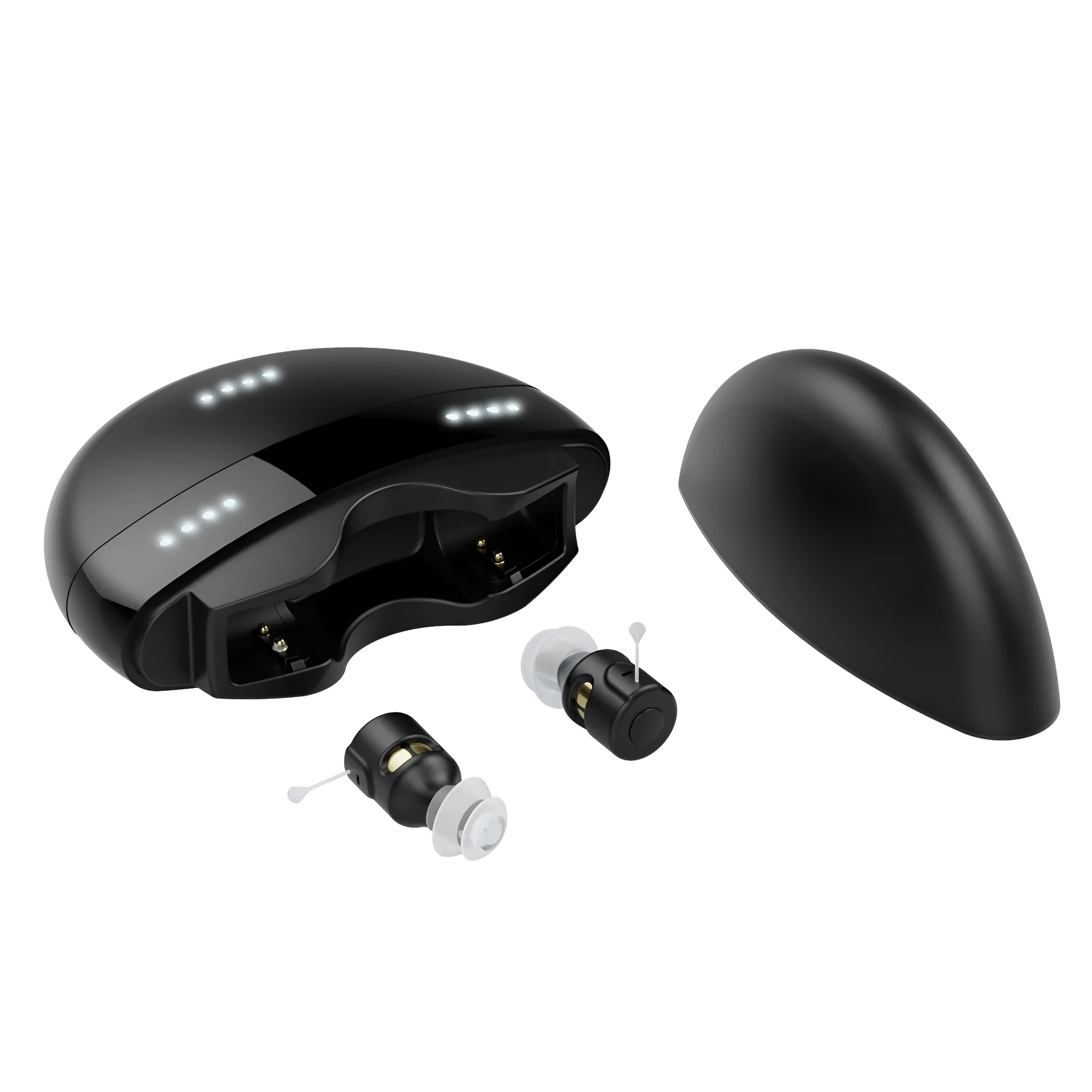 Within-the-ear rechargeable digital voice amplifier for elderly in black ABS finish with compact design