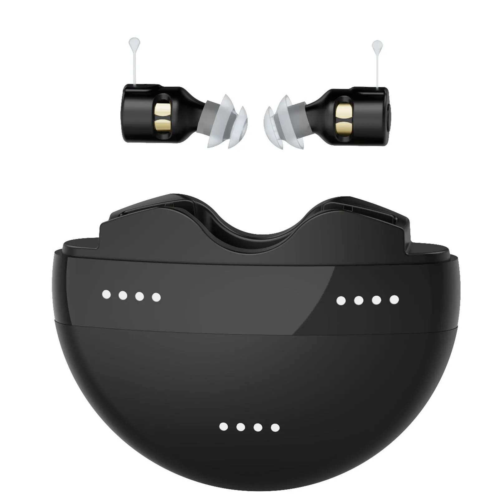 Within-the-ear rechargeable digital voice amplifier for elderly in black ABS finish with compact design