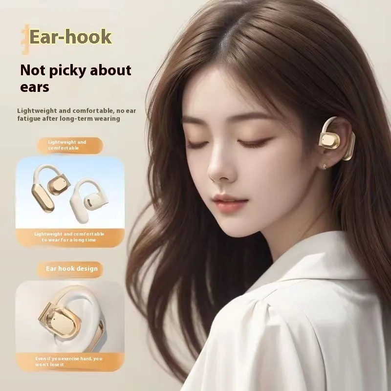 Black non in-ear open Bluetooth headset with digital battery display and ear hook
