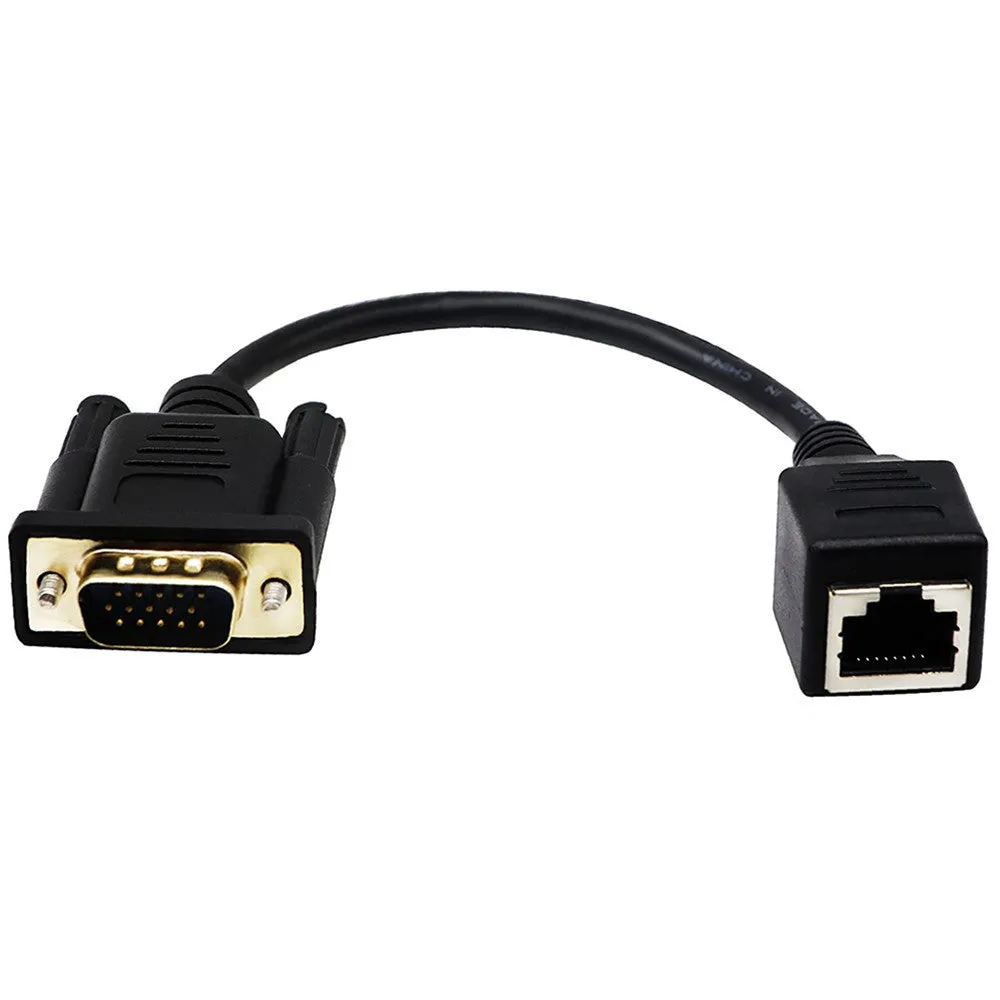 VGA adapter cable with RJ-45 interface, male to female connectors for signal transmission