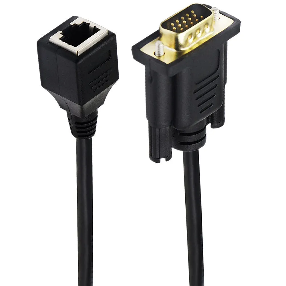 VGA adapter cable with RJ-45 interface, male to female connectors for signal transmission