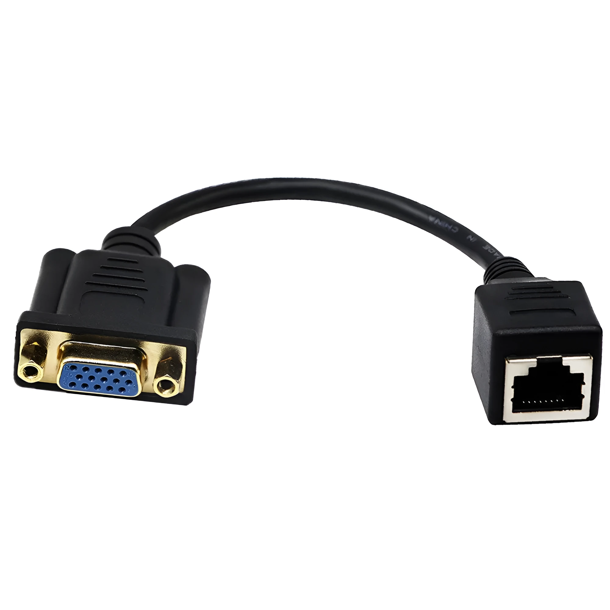 VGA adapter cable with RJ-45 interface, male to female connectors for signal transmission