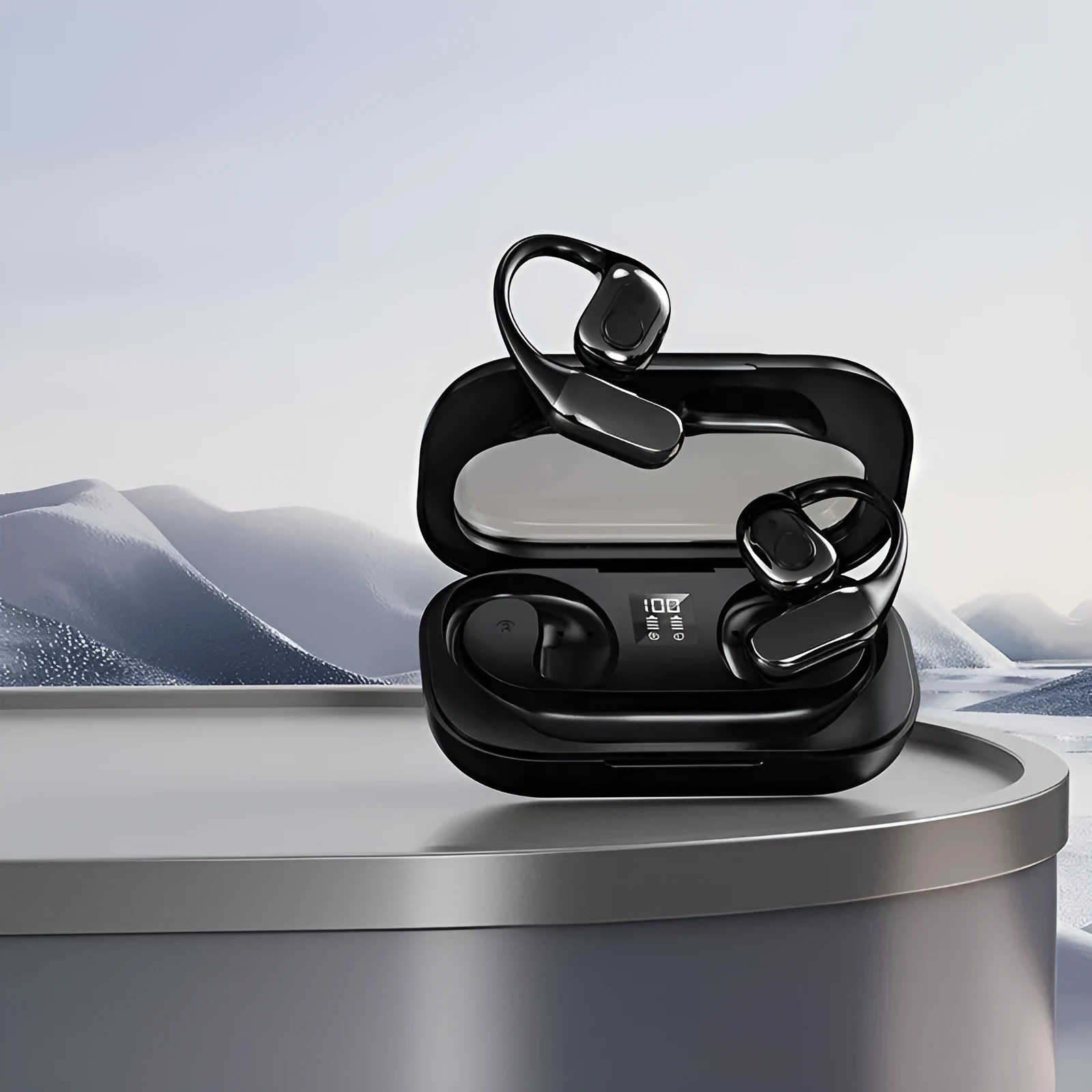T23 Black wireless Bluetooth translation headphones with open noise reduction, touch operation, and storage bin
