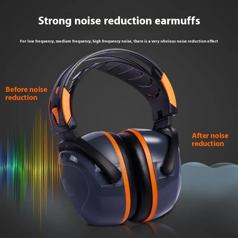 Head mounted noise reduction earmuffs made of ABS plastic in orange gray colour