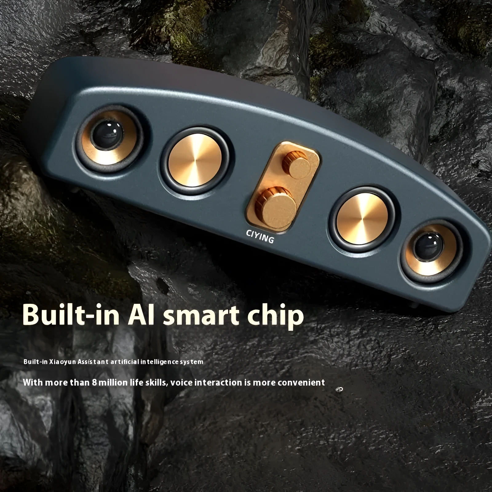 Retro portable Bluetooth speaker in wood grain finish with USB cable, for outdoor use
