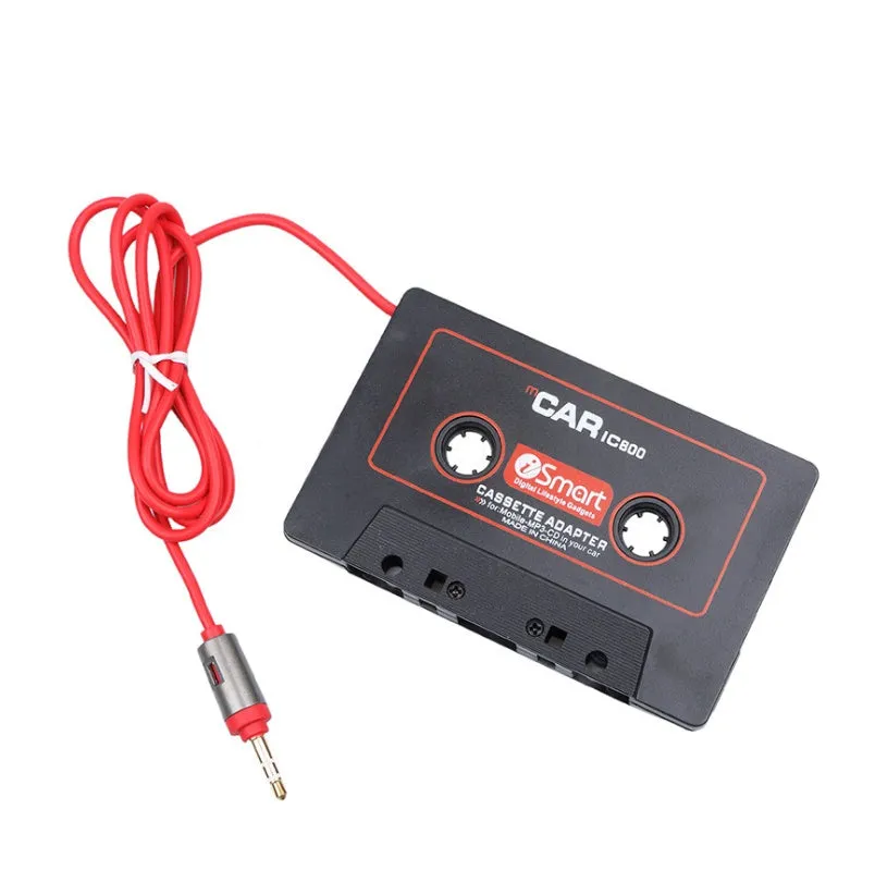 Black car cassette adapter for MP3 player and mobile phone audio conversion with 3.5mm jack plug