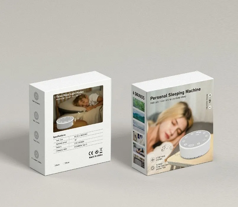 White noise sleeping aid instrument with breathing light in white colour, 80x100mm size, rechargeable sleep monitor