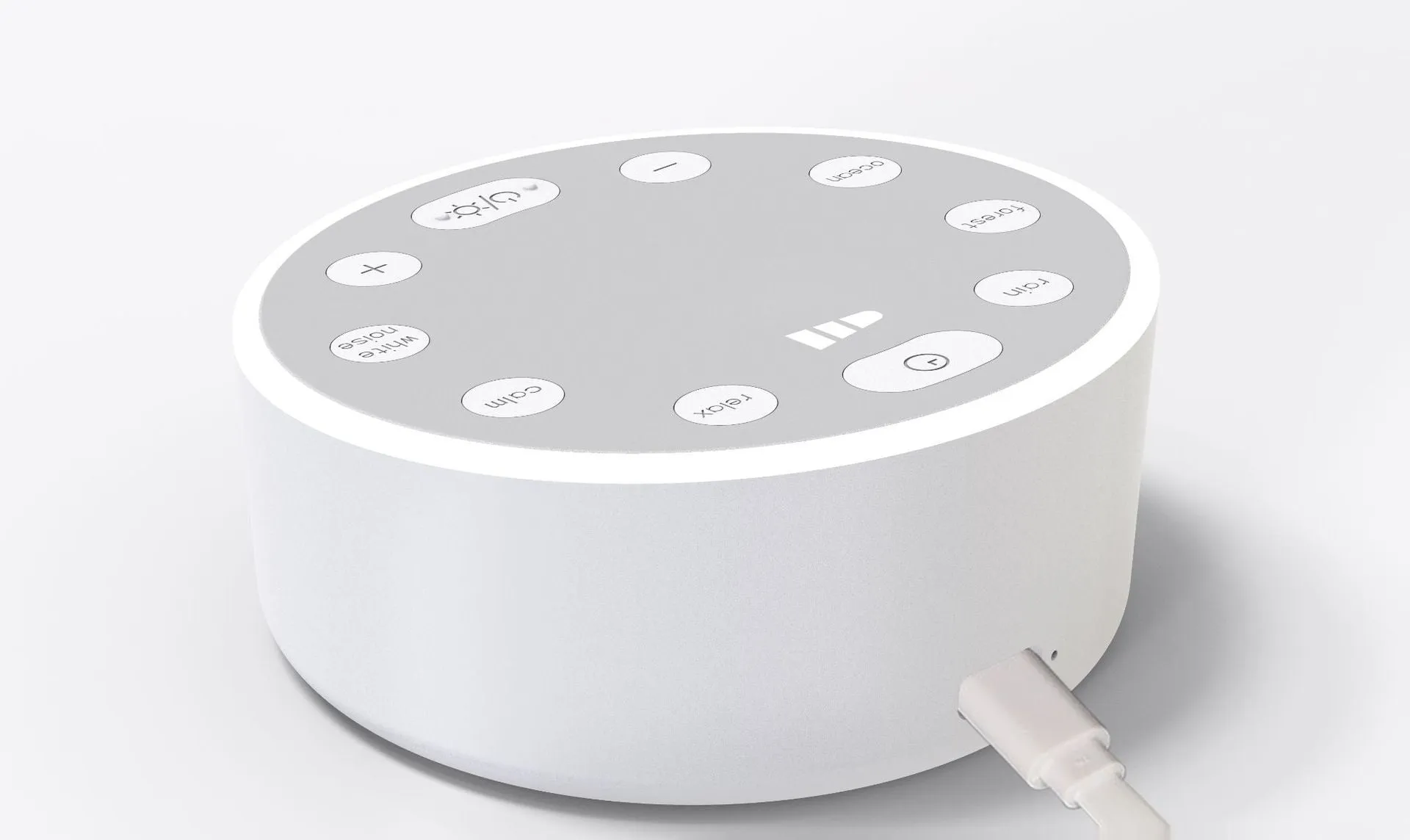 White noise sleeping aid instrument with breathing light in white colour, 80x100mm size, rechargeable sleep monitor