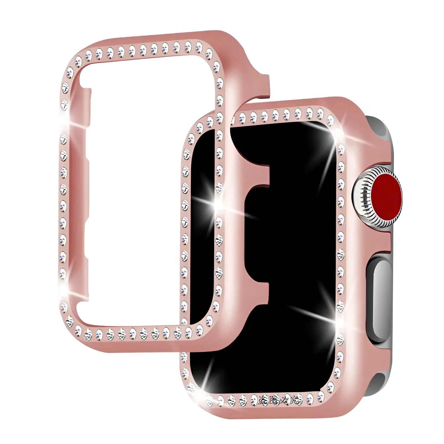 Aluminium alloy diamond frame protective case for Apple Watch in silver, black, rose gold, rose pink, and gold colours