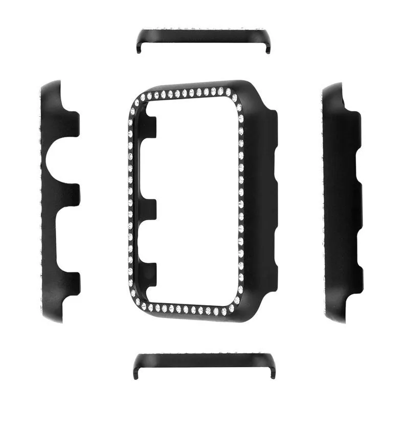 Aluminium alloy diamond frame protective case for Apple Watch in silver, black, rose gold, rose pink, and gold colours