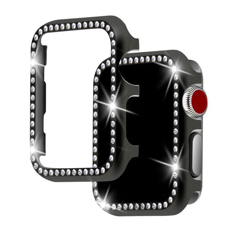 Aluminium alloy diamond frame protective case for Apple Watch in silver, black, rose gold, rose pink, and gold colours