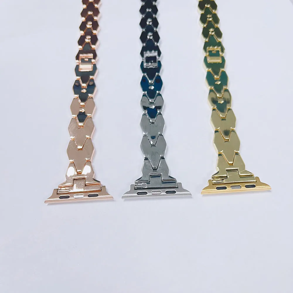 Creative stainless steel diamond solid metal strap for Apple Watch in black colour