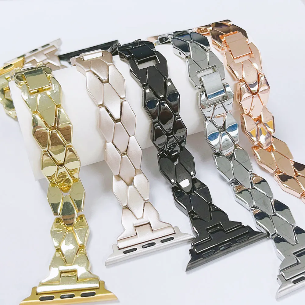 Creative stainless steel diamond solid metal strap for Apple Watch in black colour