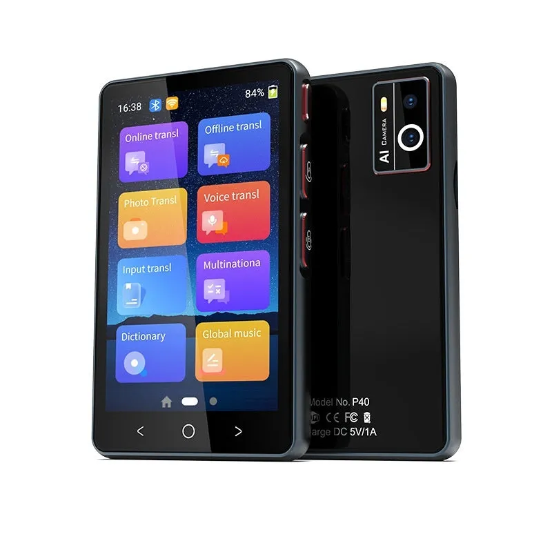Intelligent offline language translating machine in P40 Black with touchscreen, USB charging, and compact plastic body