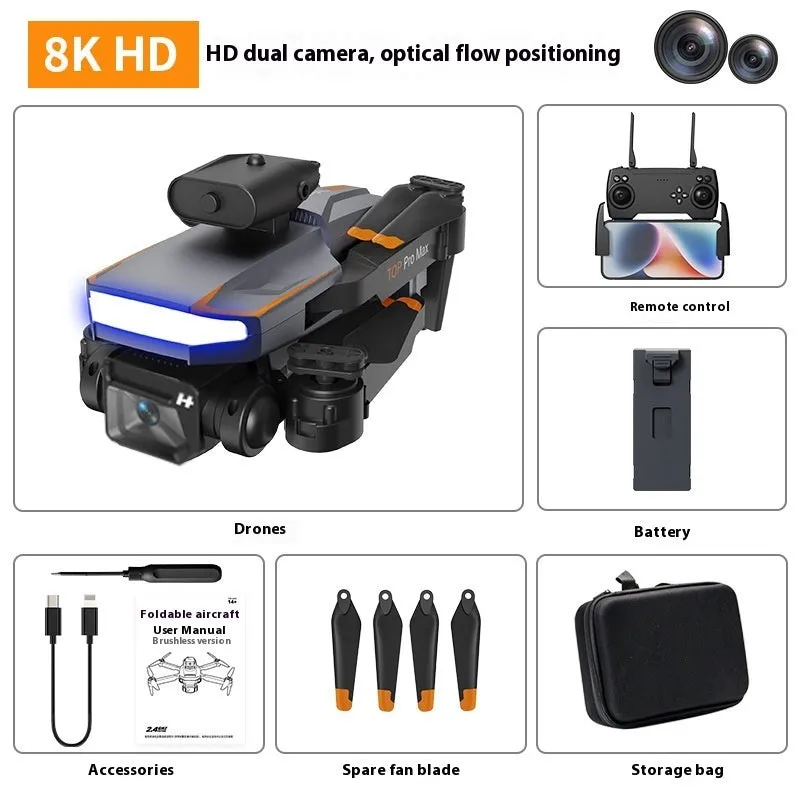 P18 black brushless motor drone with optical flow positioning and dual lens on a flat surface