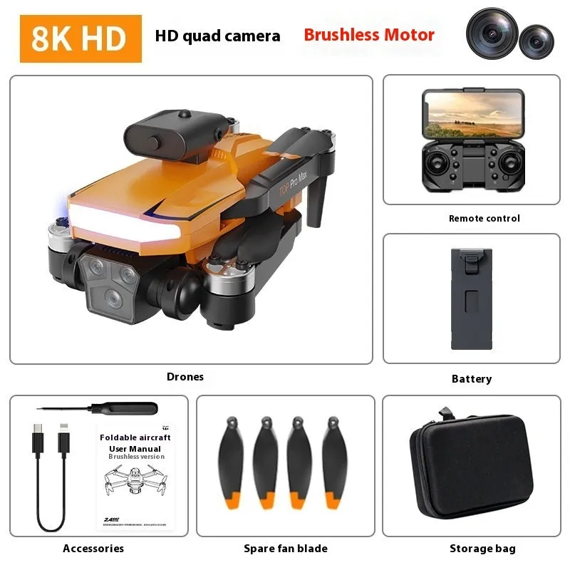 P18 black brushless motor drone with optical flow positioning and dual lens on a flat surface