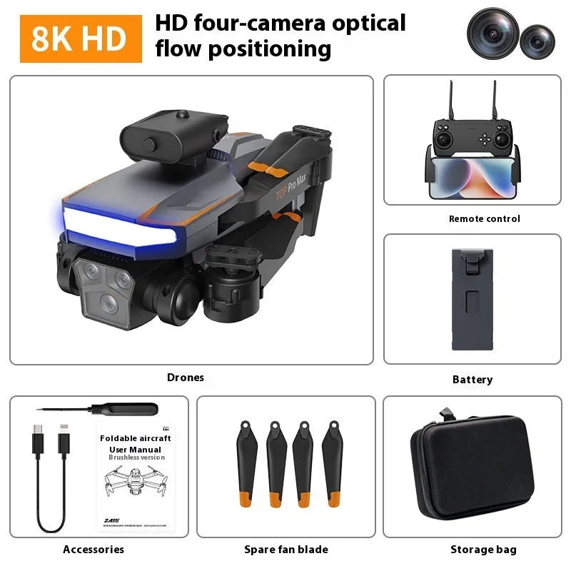 P18 black brushless motor drone with optical flow positioning and dual lens on a flat surface