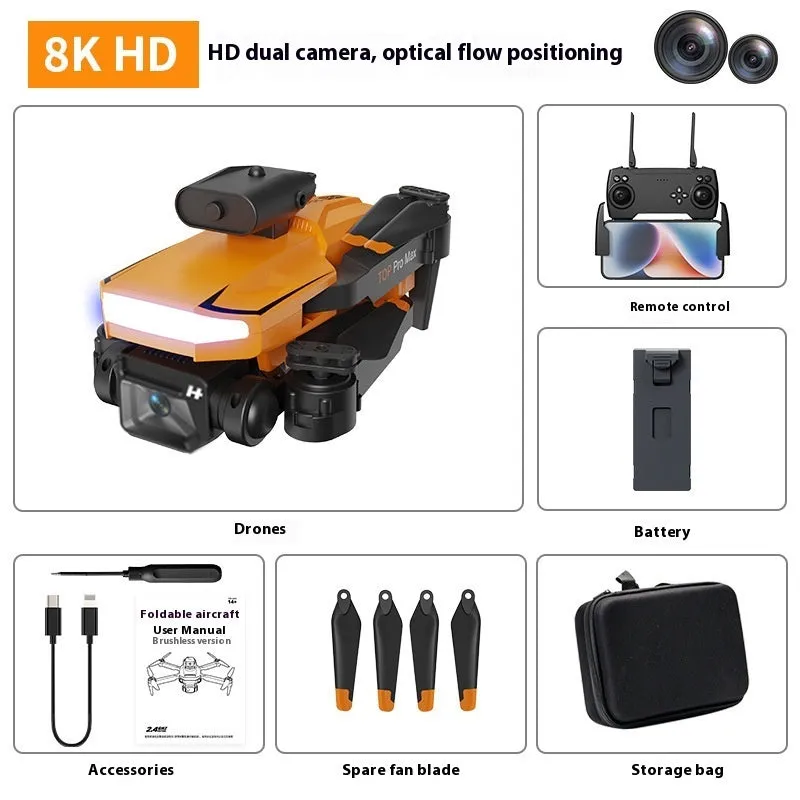 P18 black brushless motor drone with optical flow positioning and dual lens on a flat surface