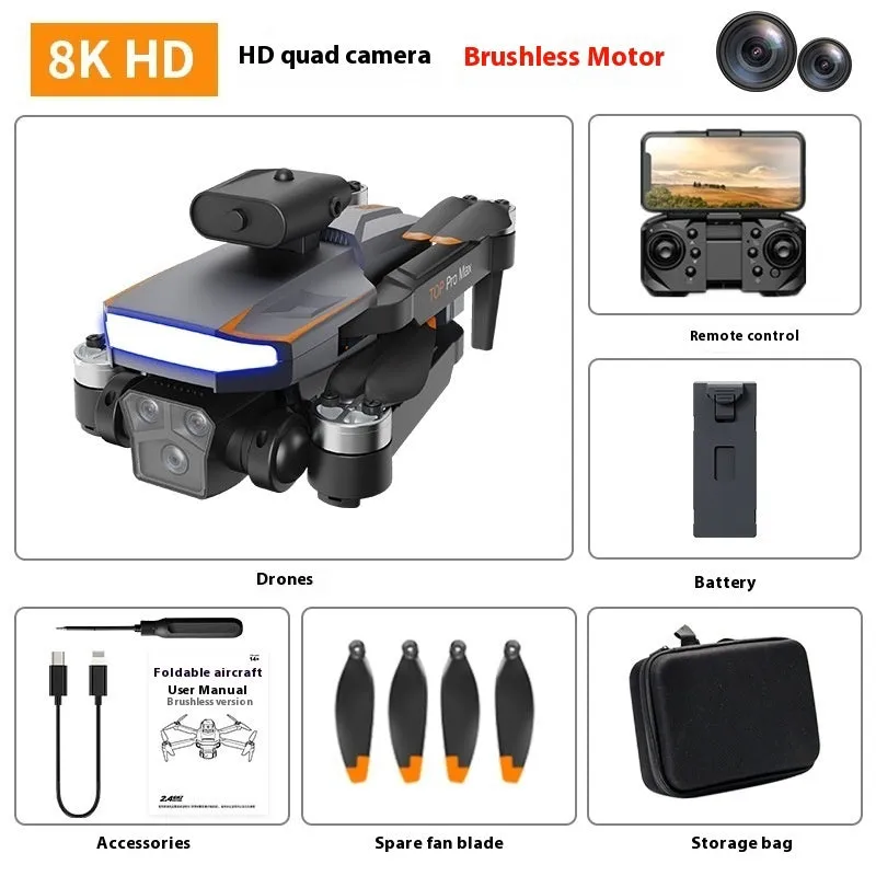 P18 black brushless motor drone with optical flow positioning and dual lens on a flat surface