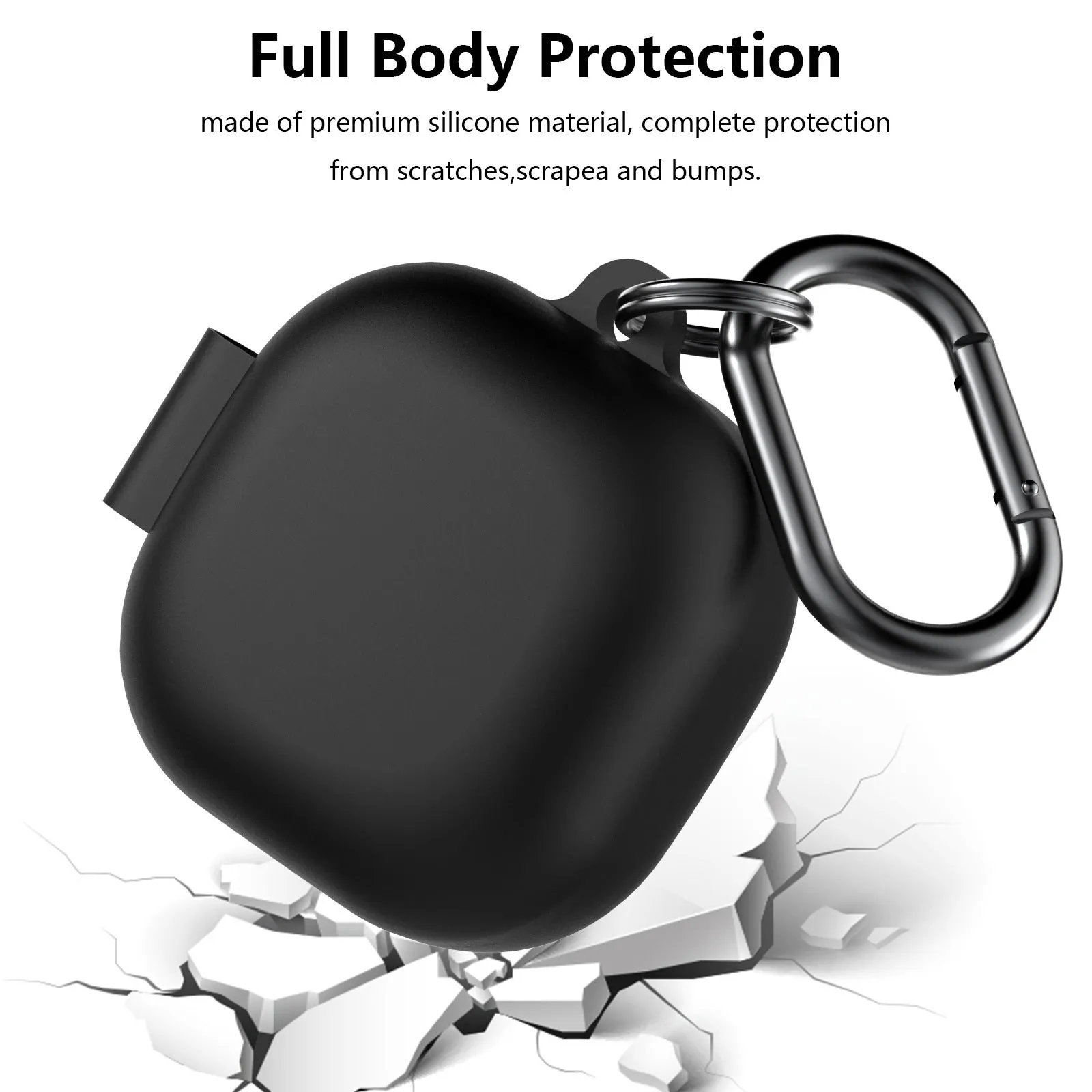 Liquid silicone protective sleeve for Samsung Galaxy Buds2 Pro in black with runner buckle