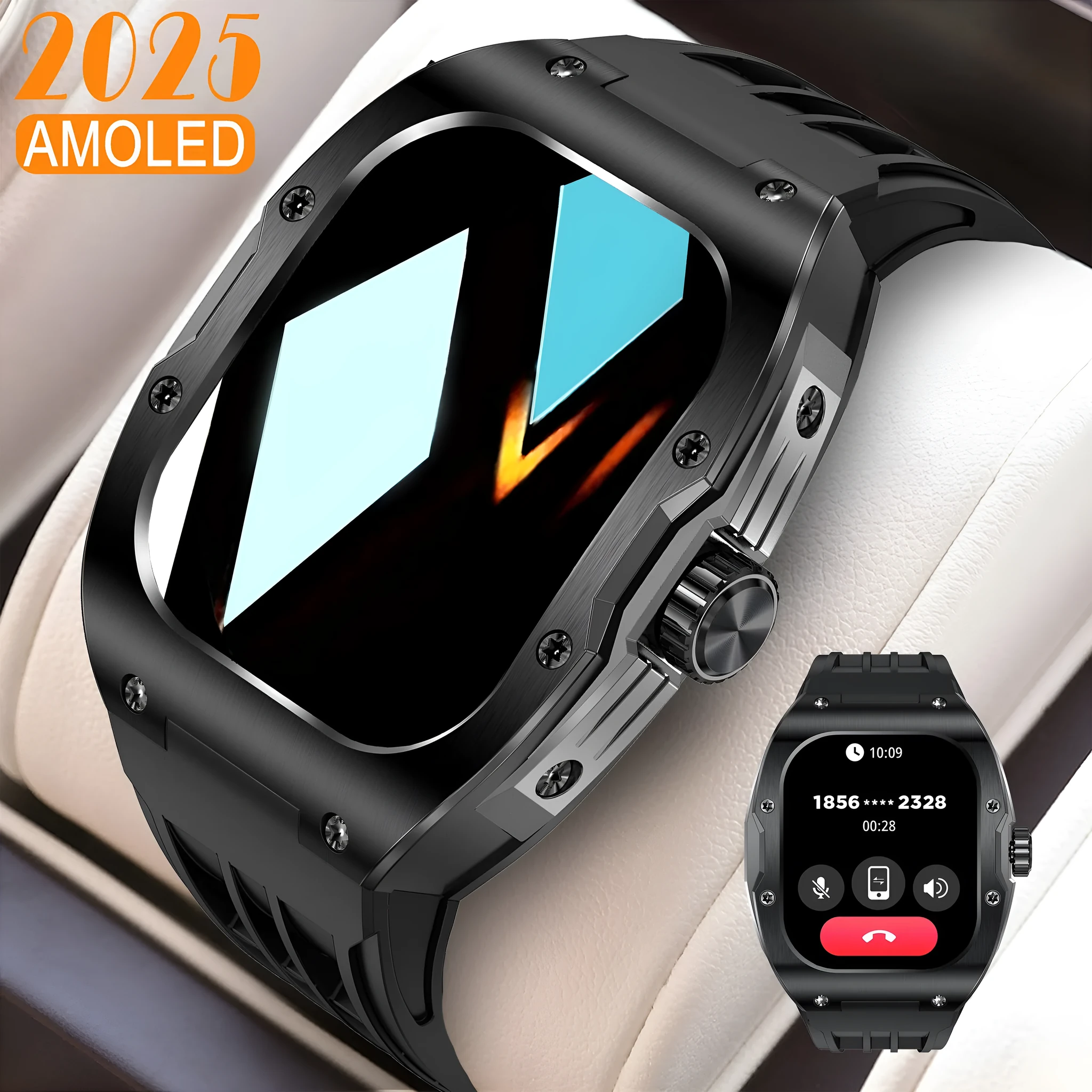 Smart watch with AMOLED display showing fitness data, silicone strap in black-blue colour